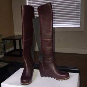 Sorel Womens Fiona OTK Wedge Boot Rich Wine black